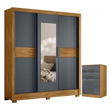 Imagem de Guarda Roupa Solteiro Eldorado E Cômoda Ms913 Freijó Cinza - Moval - M
