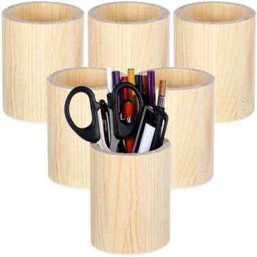 Imagem de Varku 6 Peças Porta-Canetas Redondos De Madeira, Suporte Para Lápis Mesa Madeira Natural Sem Acabamento, Organizador Cilíndrico Multiuso Marcadores, Pincéis E Maquiagem, Artigos Escritório Doméstico