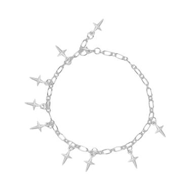 Imagem de NewZenro Pulseiras minimalistas com pingente de estrela para homens e mulheres, exclusivo punk, banhado a prata, pulseira ajustável para acessórios de festa, moda rock, joias modernas, 21,8 cm