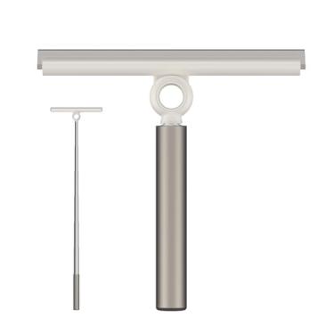 Imagem de EHOMGUI Rodo extensível profissional, rodo de chuveiro com lâmina de silicone de 25 cm, alça telescópica para janelas e vidro de chuveiro, prata