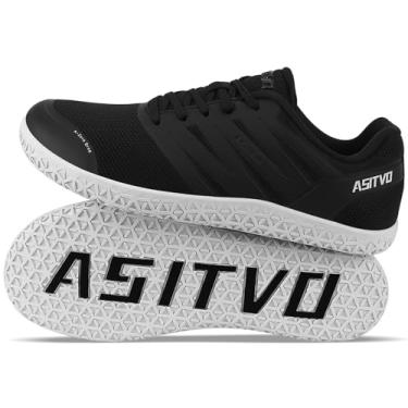 Imagem de ASITVO Tênis De Caminhada Largo Masculino Descalço Com Solado Zero Drop, Minimalista, Com Biqueira Larga, Tamanho 12, Tpu, Sem Costura, Para Cross-Trainer, Corrida, Preto E Branco, 46