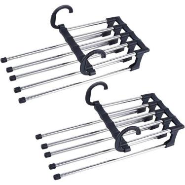Imagem de Kit com 2 Cabides Multifuncional para Calças de Inox com 5 Divisórias 