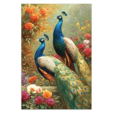 Imagem de Bvkilrvc Impressão em tela sem moldura, arte de parede moderna de pavão bonito presente para escritório, sala de estar, quarto, decoração de casa, pintura sem moldura, 30 x 45 cm