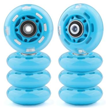Imagem de Gladeer Rodas de skate em linha iluminadas 85A para ambientes internos e externos com rolamentos ABEC-7 para crianças e crianças patins em linha iniciantes, pacote com 8 (azul, 64 mm)