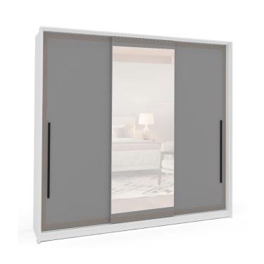 Imagem de Guarda-Roupa Casal com Espelho Valência 3 Portas 4 Gavetas Branco e Cinza