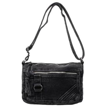 Imagem de Extolove Bolsa tiracolo jeans feminina pequena bolsa jeans casual bolsa de ombro bolsa de mão, Preto, 8.66*3.94*6.30 inches