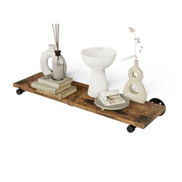 Imagem de YheenLf Prateleiras flutuantes para parede, de madeira rústica, montadas na parede, com suportes de metal resistentes, prateleira de exibição suspensa para quarto, sala de estar, banheiro, cozinha, 70