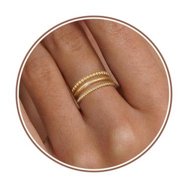 Imagem de Anéis empilháveis para mulheres adolescentes presentes na moda anéis de ouro para mulheres não manchadas zircônia cúbica conjunto de anéis grossos alianças de casamento joias de ouro tamanho 6-10, Aço