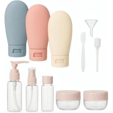 Imagem de Kit de Frascos de Viagem 11 Peças com Necessaire – Potes de Silicone Reutilizáveis para Shampoo Condicionador Sabonete Creme Alcool em Gel Maquiagem e Cosmeticos em Geral| Aprovados para Avião