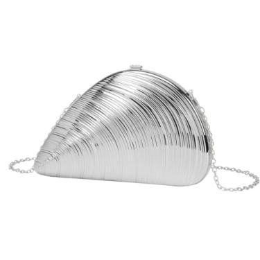 Imagem de Jusavie Seashell Bolsa de mão feminina de acrílico para noite 2025 com glitter, bolsa de ombro com corrente para festa de casamento, formatura, Prata, Medium