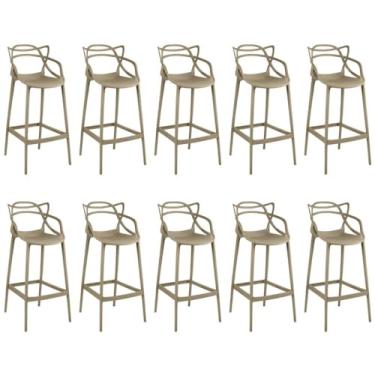 Imagem de Kit 10 Banquetas Allegra com Encosto Design Cozinha/bancada - Nude