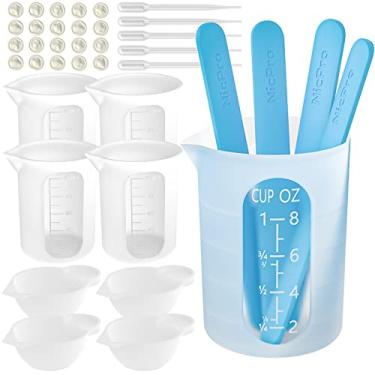 Imagem de Kit de ferramentas para copos de medição de resina de silicone - Nicpro 250 e 100 ml, palitos de silicone para mexer picolé, pipetas, berços de dedo para mistura de resina epóxi, moldes, fabricação de