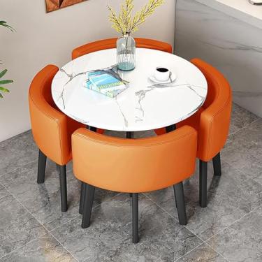Imagem de Mesa E Cadeiras Da Sala De Jantar Ajustadas Para 4, Tabela Do Clube Da Sala De Recepção Do Escritório, Tabela Quadrada Redonda Da Sala De Conferências D, Orange+gold, 80cm/31.5in