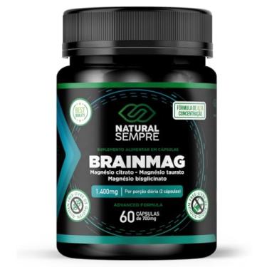 Imagem de BrainMag Magnésio Citrato Taurato Bisglicinato 1400mg 60 Cápsulas Natural Sempre
