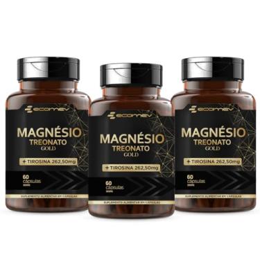 Imagem de 3x Magnesio Treonato Gold + L Tirosina 500Mg 180 Cápsulas - Ecomev