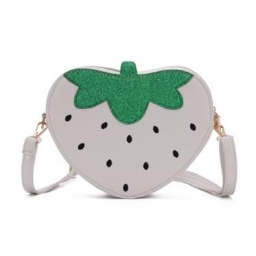 Imagem de LUI SUI Bolsa em forma de morango linda bolsa de ombro de morango em forma de fruta, Branco, One Size, Bolsa de morango