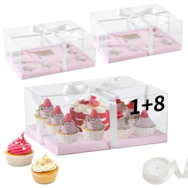 Imagem de Caixas Bento para bolos e cupcakes JCD Pink 1+8/3 unidades