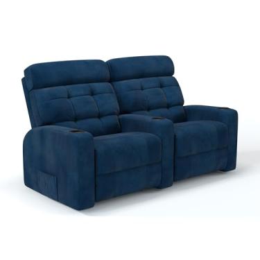 Imagem de Sofá 2 Lugares Reclinável Elétrico Massagem em Bouclé Linha Cinema Damie (Azul Dennin)