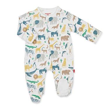 Imagem de Pijama com pé Magnetic Me 100% algodão orgânico para dormir com bebê prendedor magnético rápido Serengeti Safari Animal Preemie