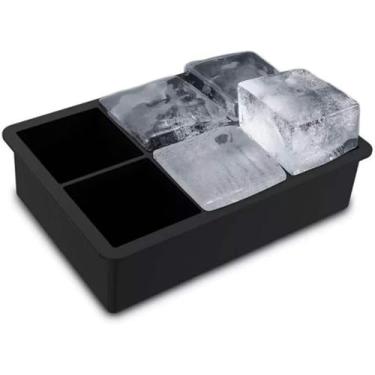 Imagem de Forma de Gelo em Silicone 6 Cubos Grandes Preta Resistente e Flexível Suporta Até 220ºC Fácil de Usar e Leve 16x12cm Preto