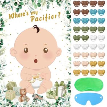Imagem de Hooqict Pin The Pacifier on The Baby Shower Games for Boys Girls Gender Reveal Party Games, Pôster Grande de Atividades de Chá de Bebê com 36 Adesivos de Chupeta