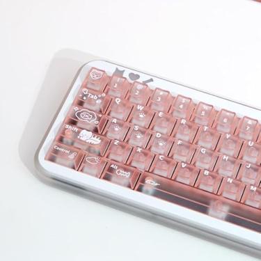Imagem de YMKPVR KBDiy Teclas de geleia rosa doce – Conjunto com tema de gato transparente com 140 teclas fofas, teclas de teclado com perfil cereja para teclado mecânico de 60%/75%/100% Mx Switches