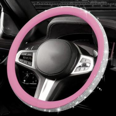 Imagem de Capa de volante de couro diamante brilhante, com strass brilhante de cristal brilhante, ajuste universal, protetor de roda de carro de 35,5 cm 1/5.1-38.1 cm para mulheres, meninas, SUVS, Sedans