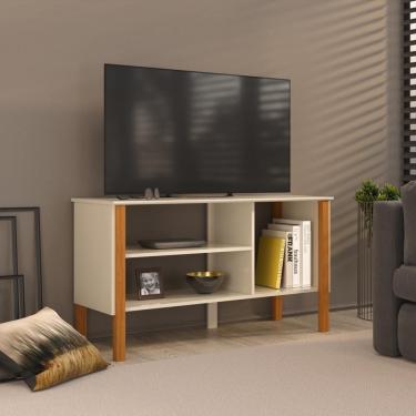 Imagem de Rack Tv 43 Polegadas 90cm Com 3 Prateleiras Asteca - Off White E Cedro