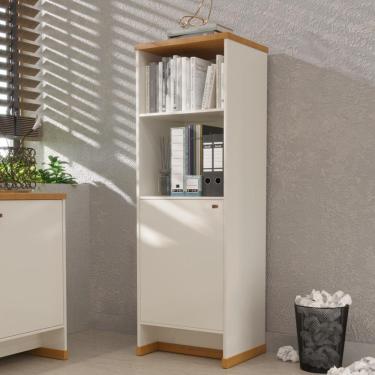 Imagem de Armário Escritório Com Prateleira E 1 Porta 143cm Verbena - Off White E Naturale