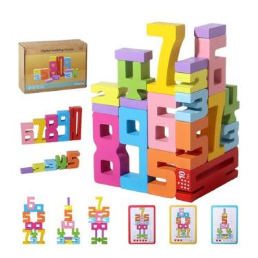 Imagem de Blocos de construção BOVVSKY Wooden Number Montessori 20 unidades