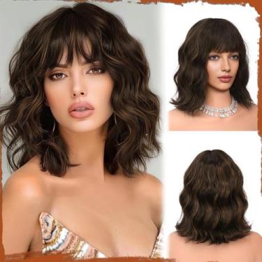 Imagem de Peruca SOFEIYAN Short Wavy Bob com franja de 30 cm sintética para mulh
