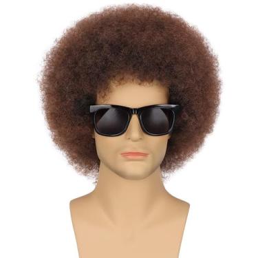 Imagem de Peruca G&T Peruca afro para homens dos anos 70 e 80, curta, marrom enc