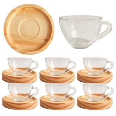 Imagem de Xícara de Vidro 90ml com Pires de Madeira – Design Moderno e Resistente, Ideal para Café Expresso, Chá e Cantinho do Café (6 XIC CAFÉ LISA +PIRES REDONDO)