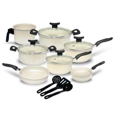 Imagem de Jogo de Panelas Antiaderente Tampas de Vidro - Cozinha Saudável sem Óleo, Prática e Completa para o Dia a Dia (Granito)