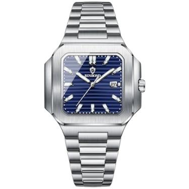 Imagem de HUNRUY Relógio masculino quadrado de quartzo com mostrador analógico com data, Azul escuro