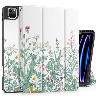 Imagem de May Chen Capa para iPad Pro M2 12,9 6ª/5ª/4ª/3ª geração 2022 2021 2020 2018 suporte de três dobras + suporte para lápis + despertar/hibernar automático + capa traseira protetora de TPU macio, ervas e