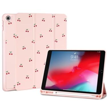 Imagem de Fycyko Capa compatível com iPad de 10,2 polegadas, iPad 9ª/8ª/7ª geração 2021/2020/2019, design rosa bonito cereja com suporte para lápis, capa protetora de TPU flexível à prova de choque para iPad de