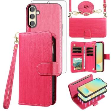 Imagem de Asuwish Capa de telefone para Samsung Galaxy S24 FE 5G carteira com zíper magnética destacável com protetor de tela de vidro temperado alça transversal suporte de cartão S 24 EF S24FE 24S feminino