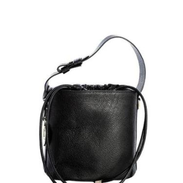 Imagem de Bolsa Bucket Feminina Leopoldine Couro Legítimo Preta com Alça Tiracolo Removível e Fecho em Cordão-Feminino