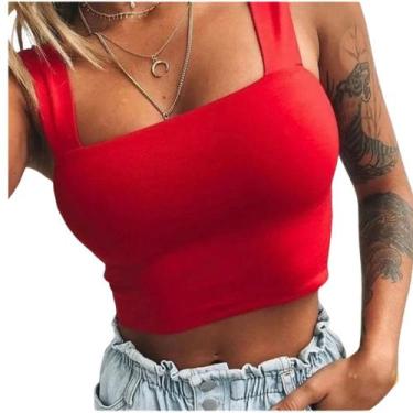 Imagem de Cropped Alça Larga Com forro duplo - Momento Vestido, G, Vermelho