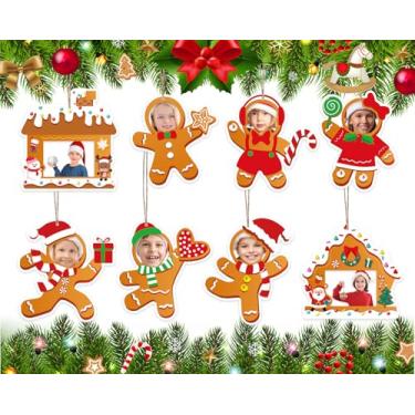 Imagem de JarThenaAMCS 32 peças de Natal casa de gengibre doces enfeites de artesanato de natal homem de gengibre enfeites de moldura para pendurar porta-retratos DIY kit de artesanato para decoração de festa