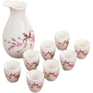 Imagem de Conjunto tradicional de saquê, conjunto de saquê, conjunto de 8 peças de copo de saquê japonês e garrafa de saquê de cerâmica conjunto de copo de saquê