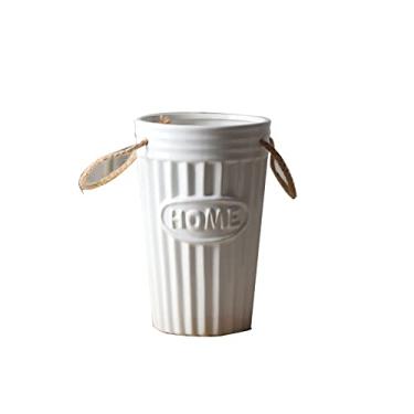 Imagem de CUTPOIY Vaso de flores de cerâmica, vasos de mesa brancos vasos de mesa com calibre largo, alça de barbante, para jardim doméstico, decoração de mesa de varanda (branco-13 * 20 cm)