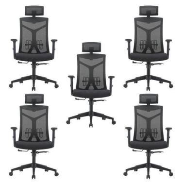 Imagem de Kit 5 Cadeiras Escritório Presidente Nr17 Office Lugano Preto - Espres