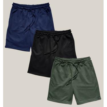Imagem de Kit 3 Bermuda Masculina Moletom WSS Basic Preto, Verde e Azul