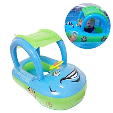 Imagem de Boia de piscina para bebês com dossel para o verão, para-sol, anel de natação para carro, brinquedos infláveis, assento flutuante, barco para crianças pequenas (cor azul)