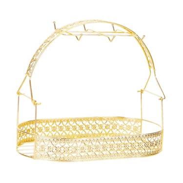 Imagem de Bothyi Escorredor de copos acessório presente versátil para 6 xícaras escritório luxo casa economia de espaço com cesta de armazenamento suporte de, Oval Dourado