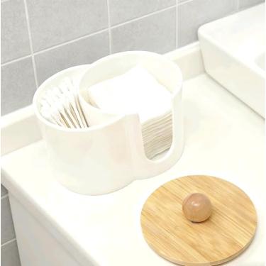 Imagem de 1 PÇ Cosméticos Almofadas de Algodão Cotonetes Bolas Organizador Removedor de Maquiagem Algodão Pó Puff Duplo Orifício Suporte de Armazenamento 2 em 1 Branco Redondo Integrado Caixa de Cobertura de