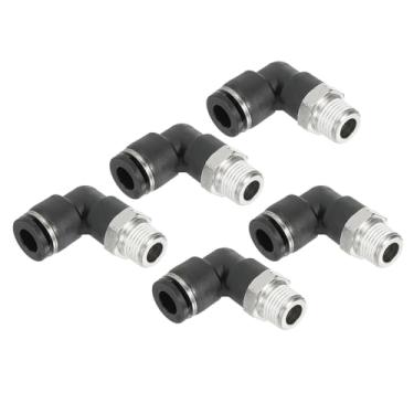 Imagem de Encaixes de pressão para conexão de tubulação de cotovelo macho, pacote com 5, tubo de 1/4 polegada OD x rosca NPT de 1/8 polegada, 90 encaixes de pressão para ar e água