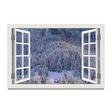 Imagem de LKXGRRSFG Tela de janela falsa que economiza espaço de neve profunda, arte de parede cênica realista para quarto, casa, 20 x 30 cm, sem moldura